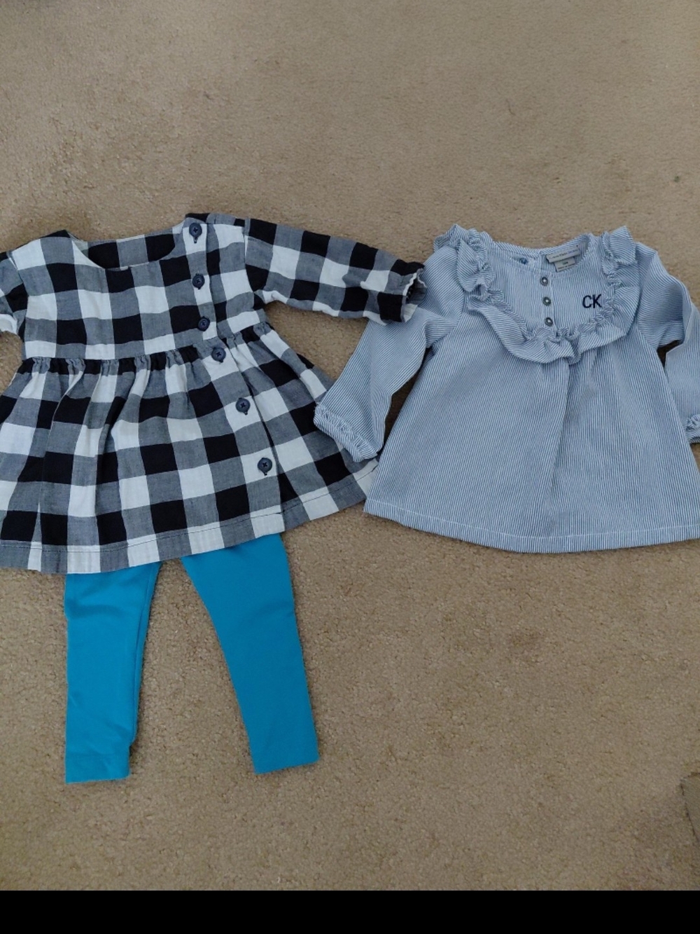 Tea Collection Black White Plaid Dress with Teal Leggings